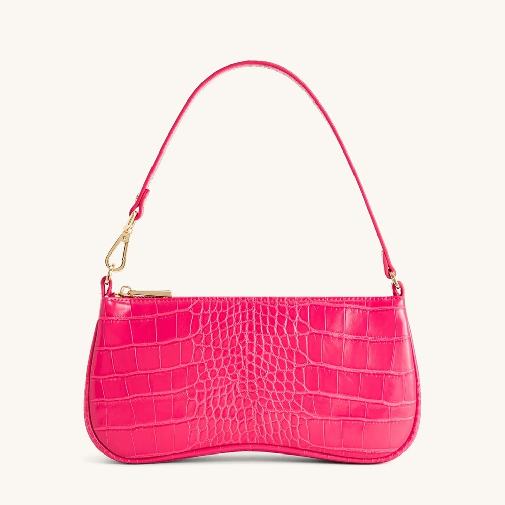 JW PEI Hot Pink Croc-Embossed Shoulder Bag with Gold Hardware